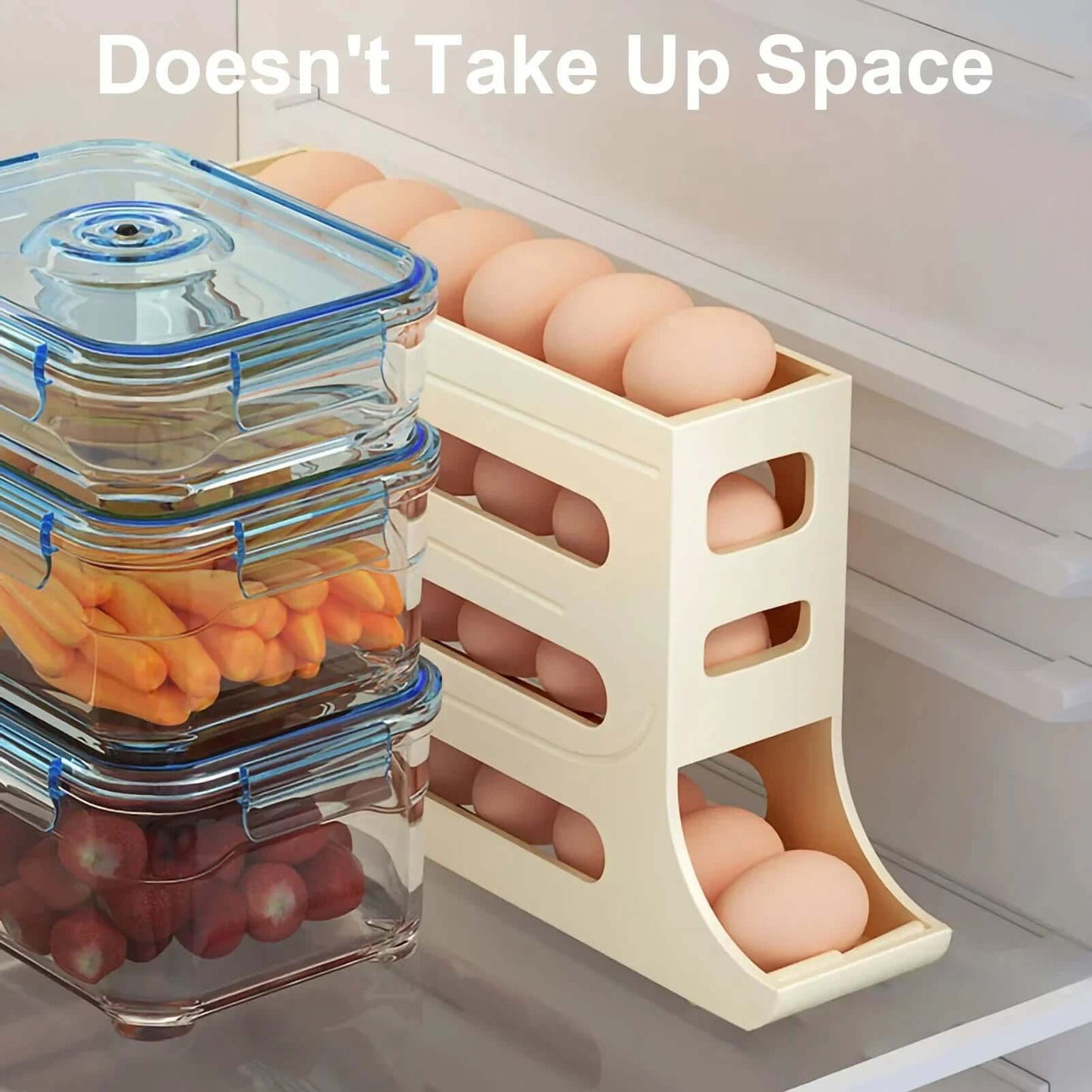 30-Capacity Egg Storage Box - 4-Layer Automatic Sliding Tray for Refrigerator Side Door.