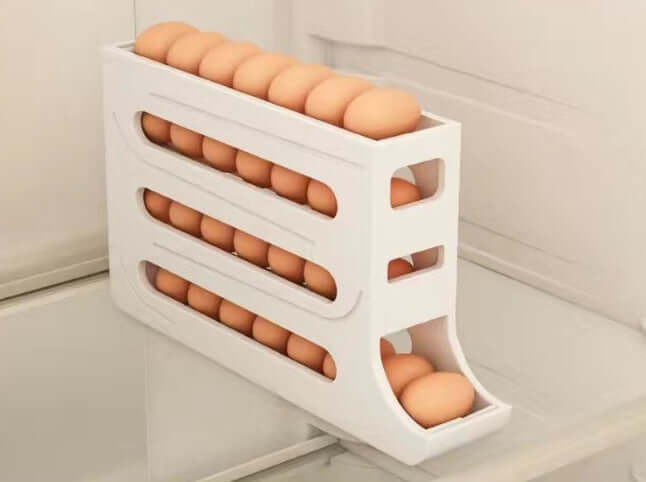 30-Capacity Egg Storage Box - 4-Layer Automatic Sliding Tray for Refrigerator Side Door.