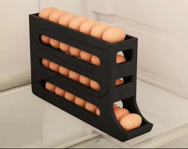 30-Capacity Egg Storage Box - 4-Layer Automatic Sliding Tray for Refrigerator Side Door.