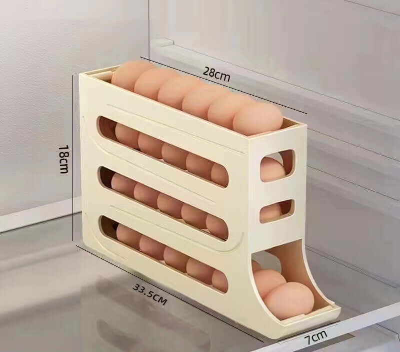 30-Capacity Egg Storage Box - 4-Layer Automatic Sliding Tray for Refrigerator Side Door.