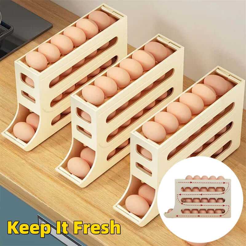 30-Capacity Egg Storage Box - 4-Layer Automatic Sliding Tray for Refrigerator Side Door.