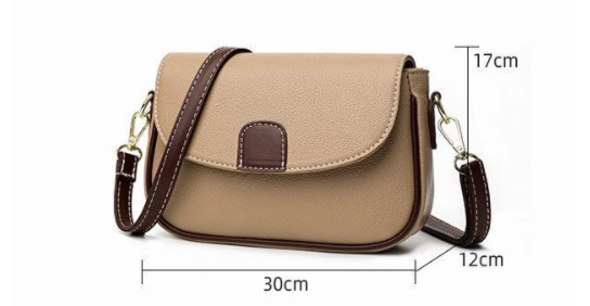 Fashion Shoulder Bags Women - Size dimensions of khaki small square crossbody bag with adjustable strap, showcasing functional design.