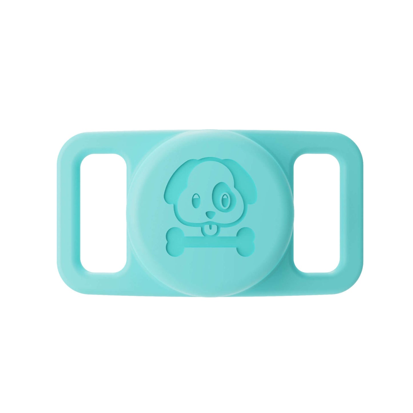 Blue silicone airtag pet collar cover with dog and bone design for secure pet tracking