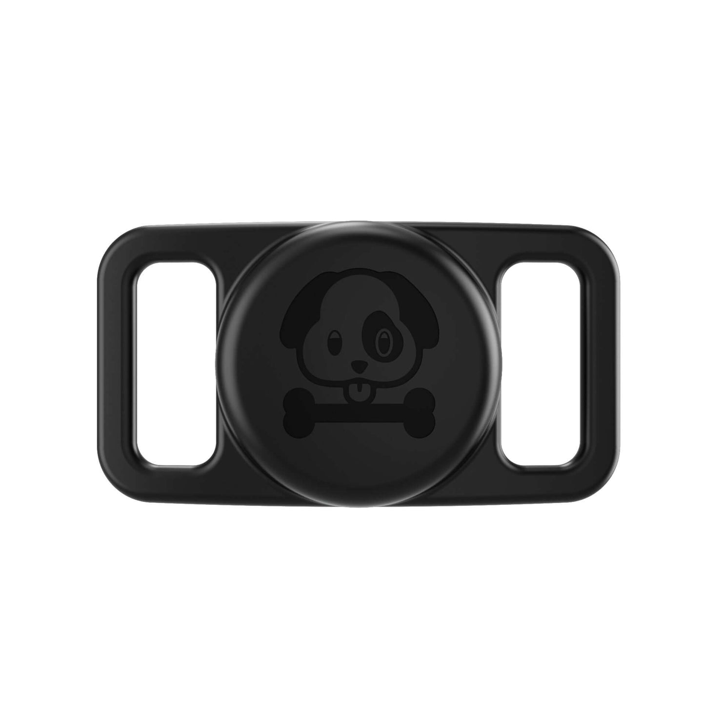 Black airtag pet collar cover with dog and bone design for secure pet tracking