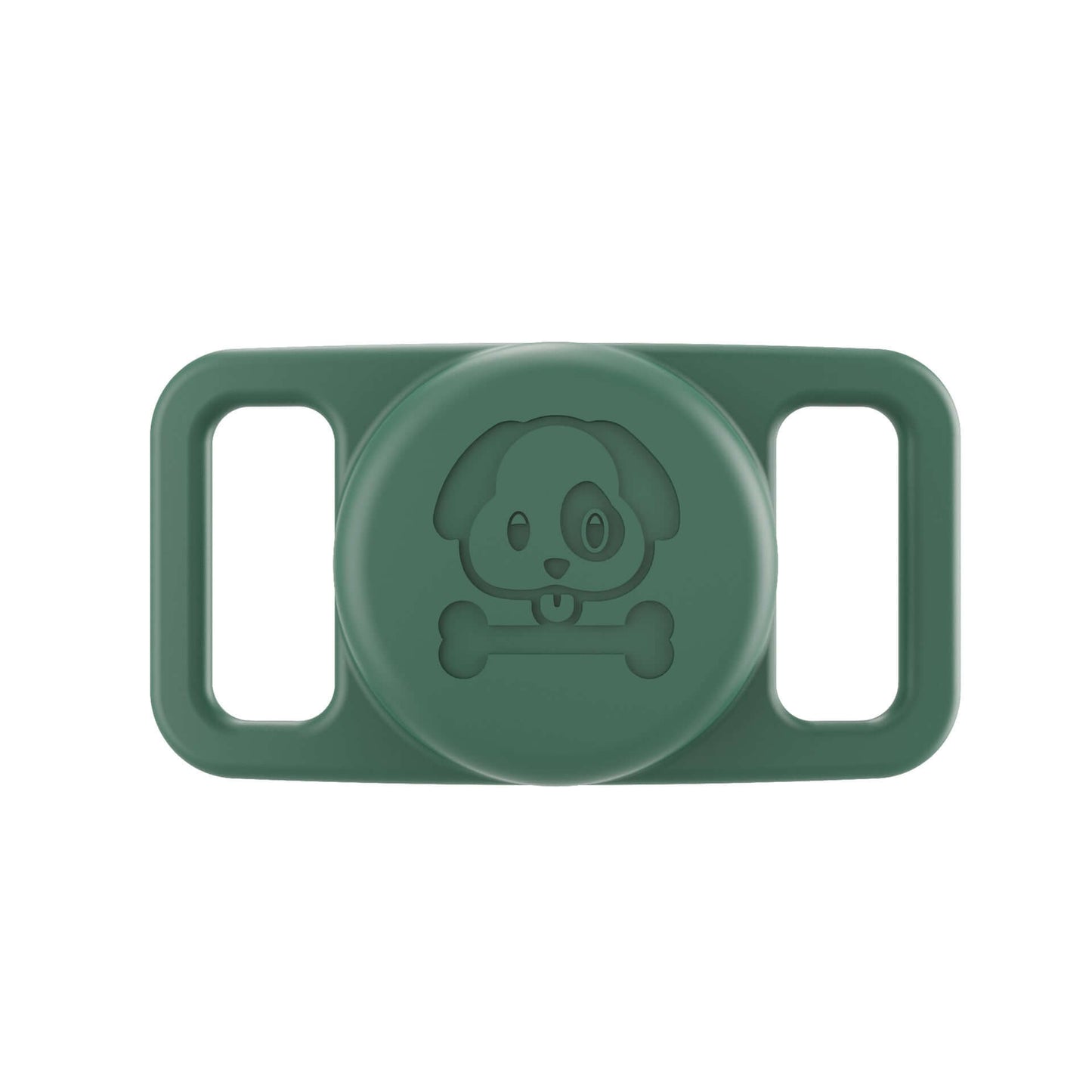 Green airtag pet collar cover with embossed dog and bone design for secure pet tracking