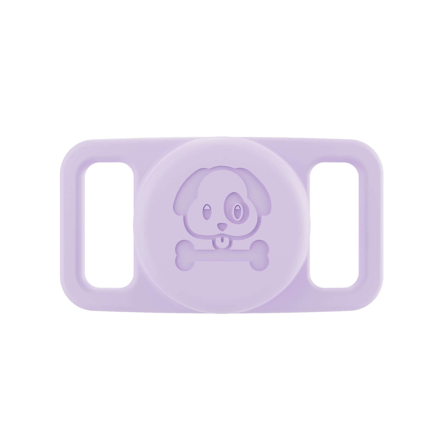 Purple airtag pet collar cover with cute dog and bone design for secure pet tracking