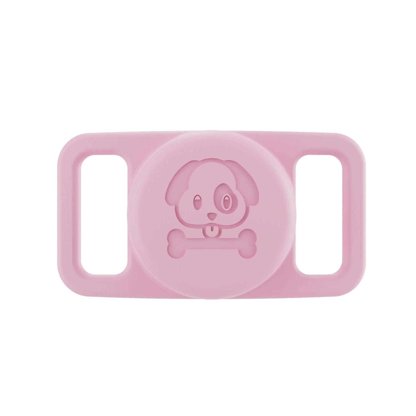 Pink airtag pet collar cover with cute dog and bone design for secure pet tracking
