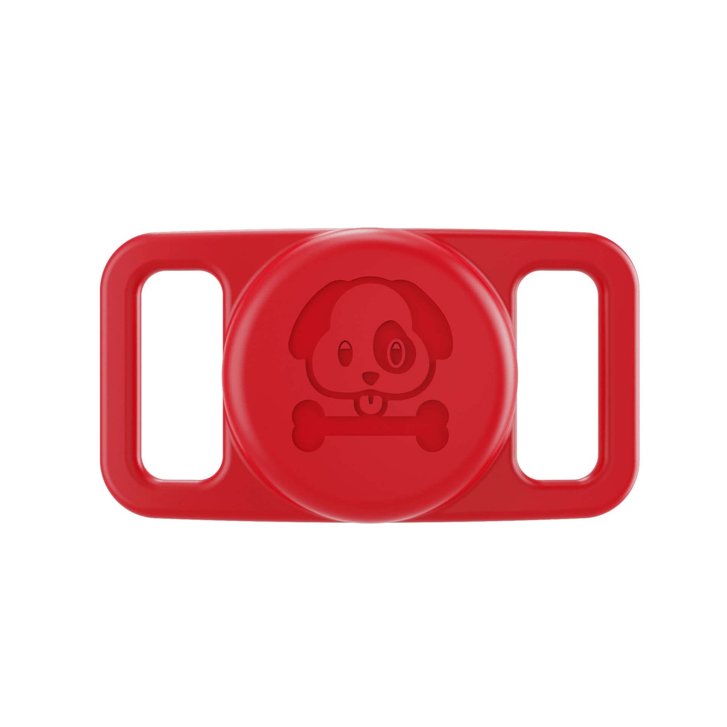 Red airtag pet collar cover with dog face and bone design for secure AirTag attachment