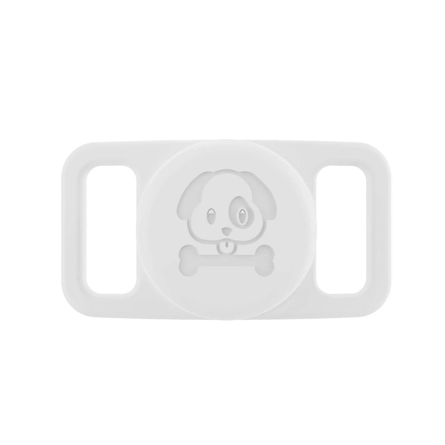 White Airtag pet collar cover with a cute dog and bone design by Dropshipman