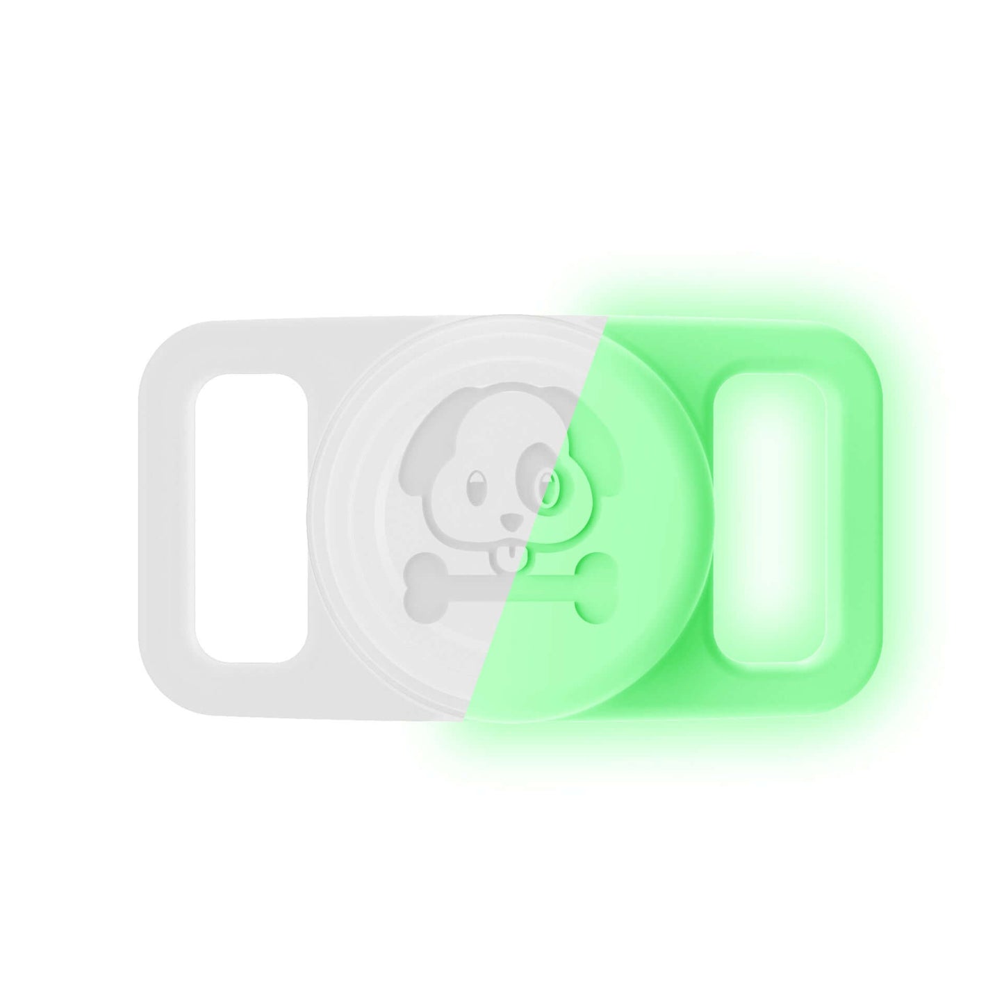 Dropshipman airtag pet collar cover in half white and green with dog and bone design