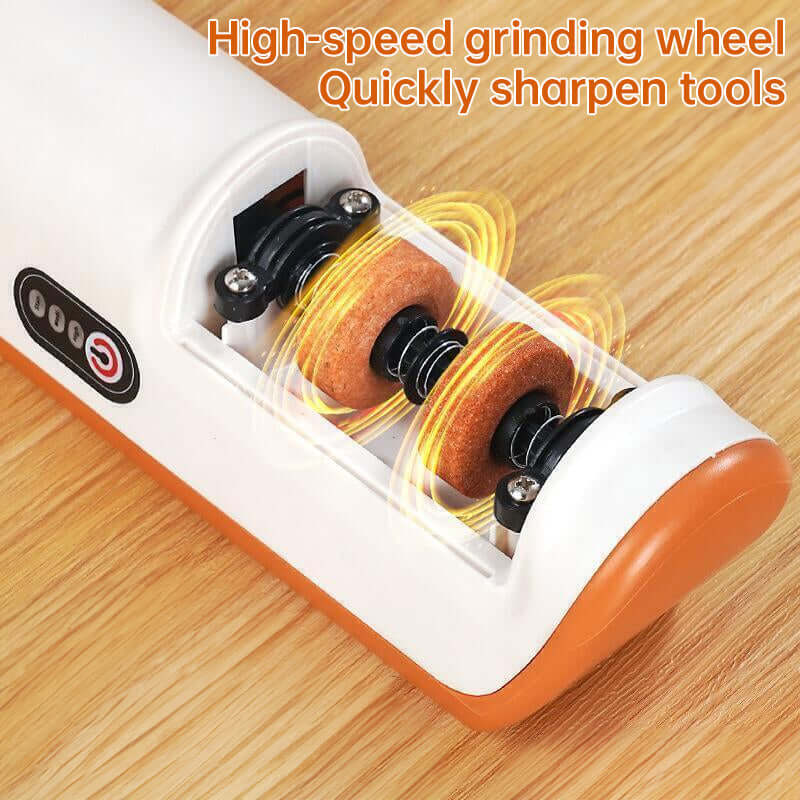 eprolo automatic knife sharpener for home with high-speed grinding wheel on wooden surface
