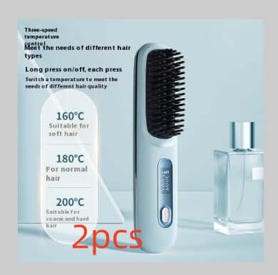 Cordless Hair Straightener 2 In 1 Comb Brush, Fast Heating, USB Charging, Portable.