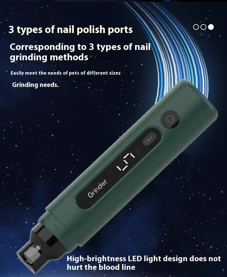 Best nail grinder for dogs and cats with 3 types of nail polish ports and LED light design