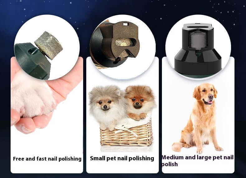Best nail grinder for dogs and cats showing nail polishing heads and small to large pet usage