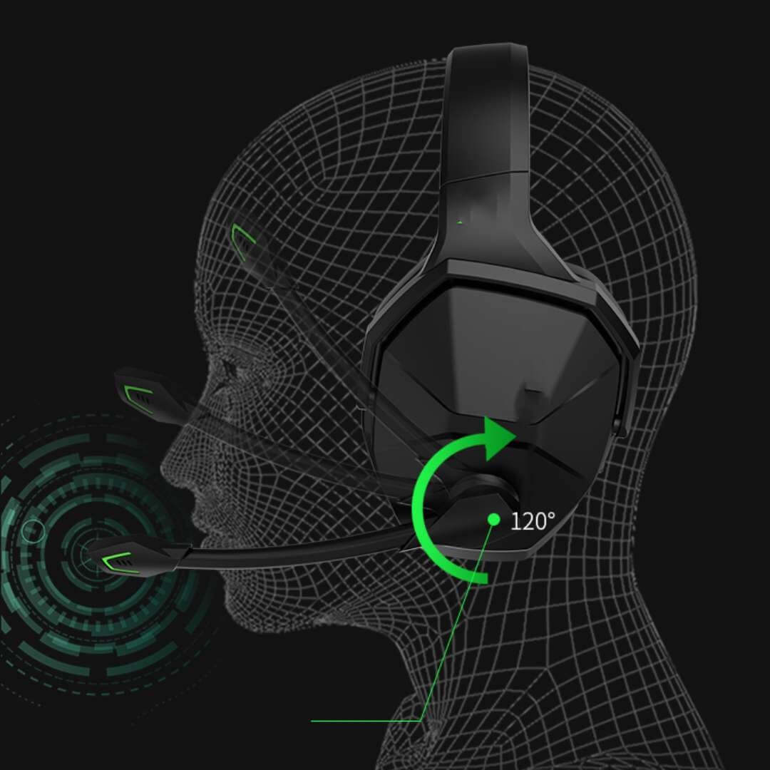 Dropshipman gaming earphones with microphone for PC shown on digital head model with adjustable mic angle