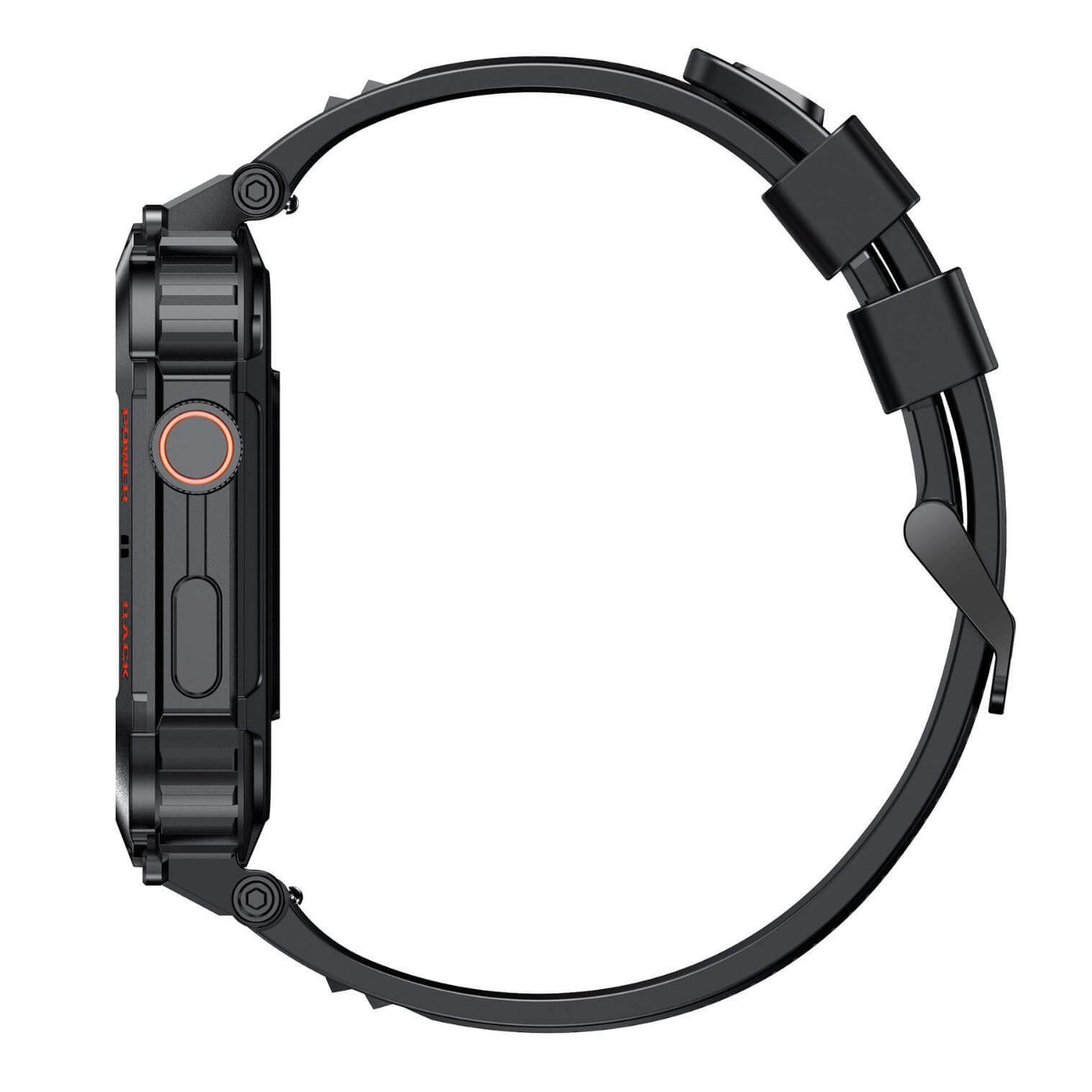 Side view of black business professional smartwatch with sleek design and adjustable band