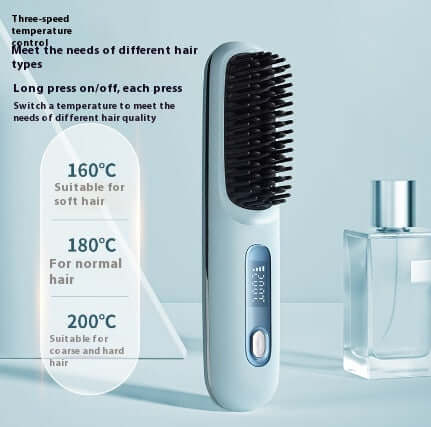 Cordless Hair Straightener 2 In 1 Comb Brush, Fast Heating, USB Charging, Portable.