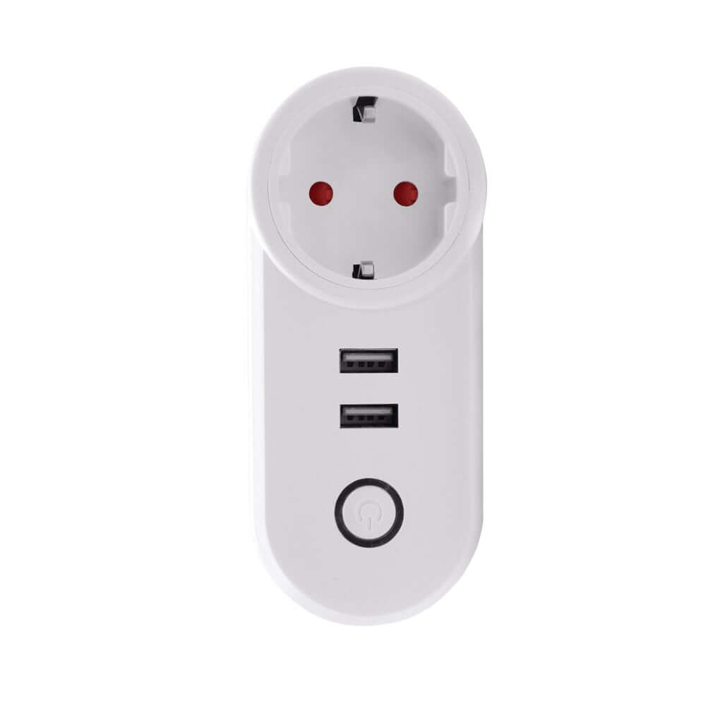 White energy efficient smart socket EU with two USB ports and power button by Dropshipman