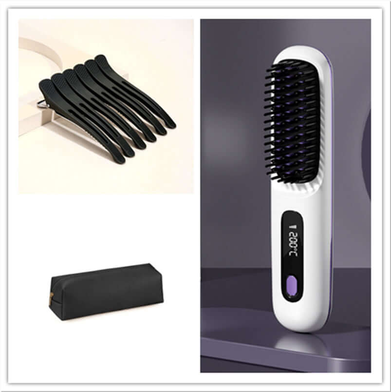 Cordless Hair Straightener 2 In 1 Comb Brush, Fast Heating, USB Charging, Portable.