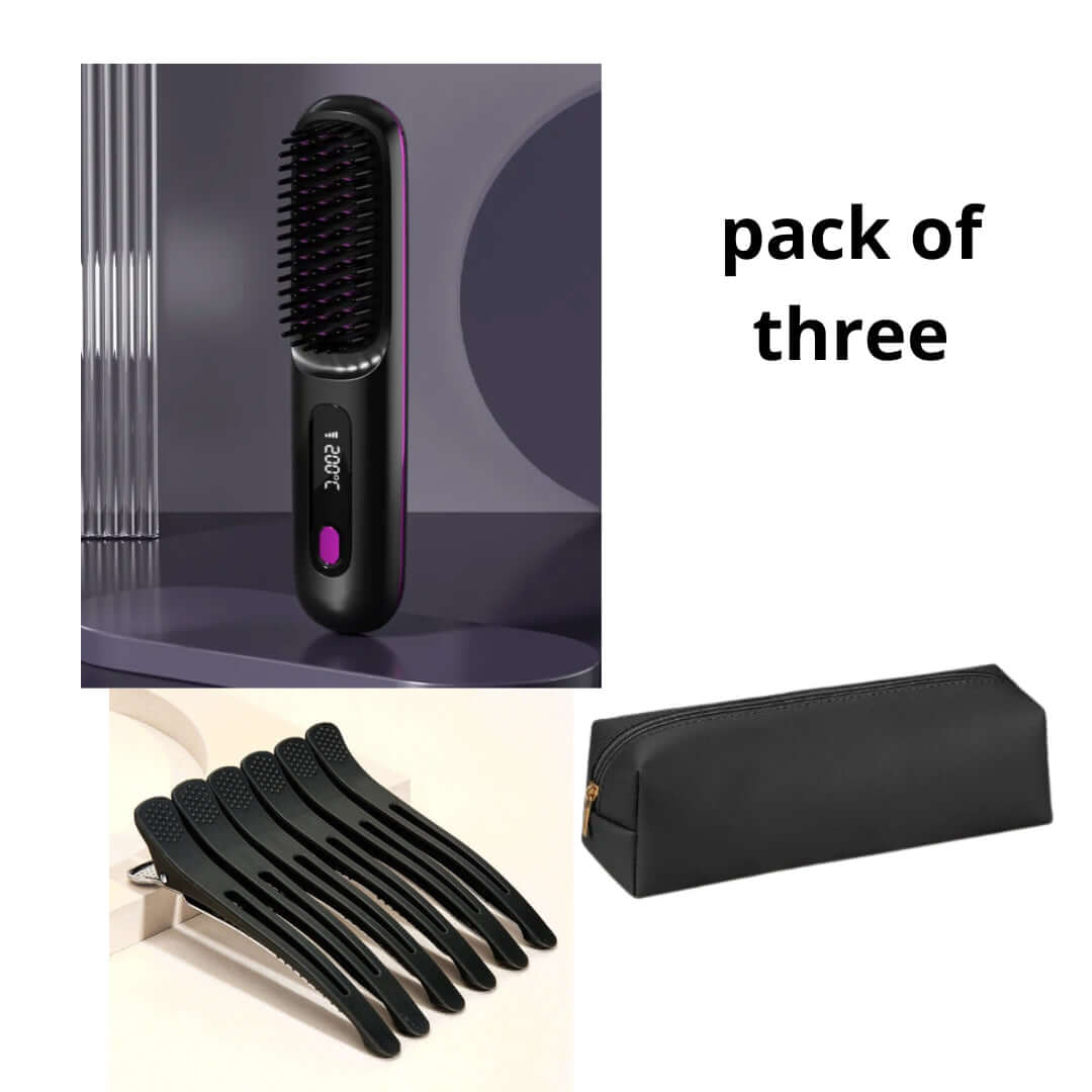 Cordless Hair Straightener 2 In 1 Comb Brush, Fast Heating, USB Charging, Portable.