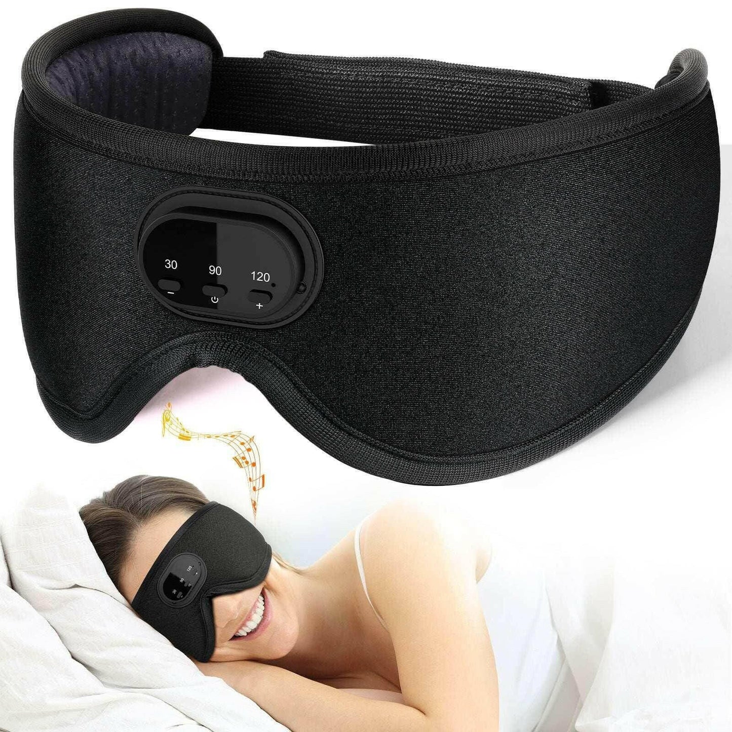 CozyTech Living full blackout smart sleep mask in black with built-in timer and adjustable straps