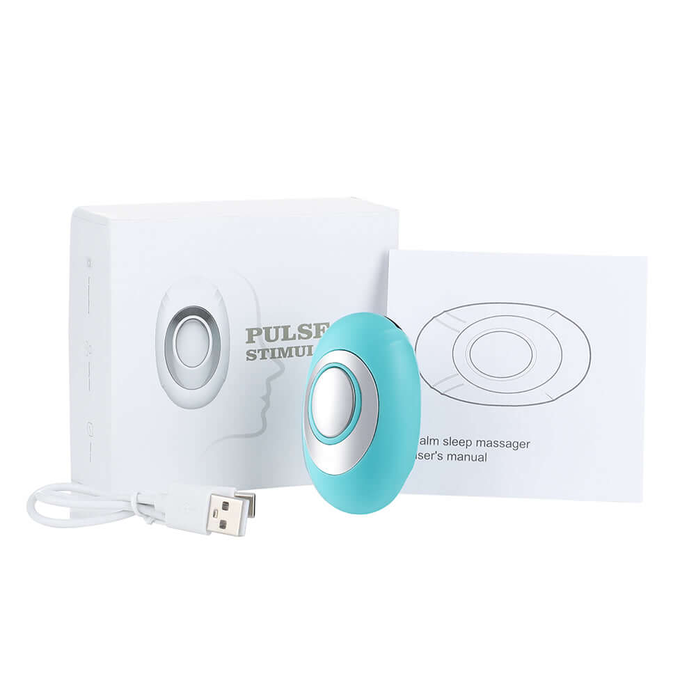 Blue insomnia relief device with USB charger and user manual by Dropshipman for sleep improvement