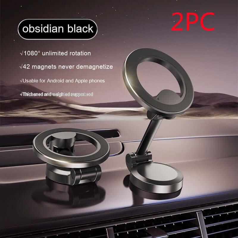 Obsidian black magnetic car phone mount with 1080 degree rotation and 42 strong magnets