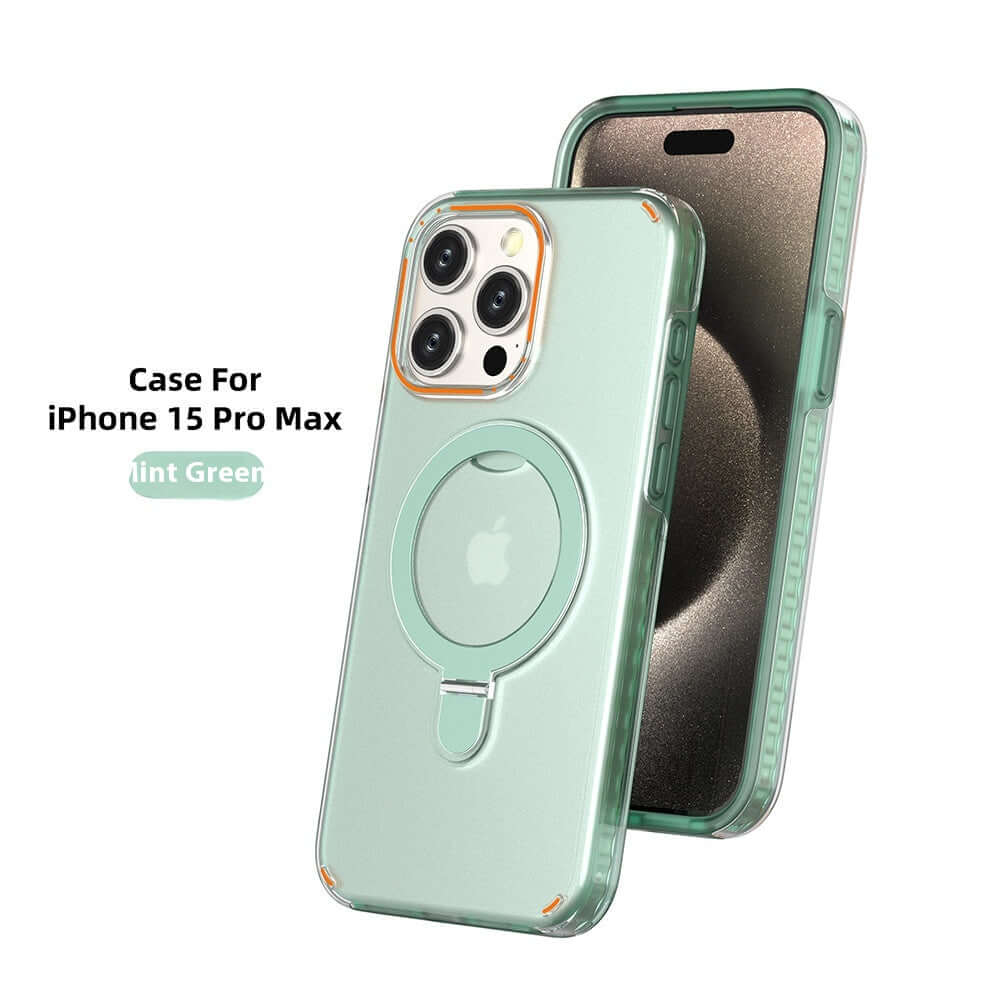 Mint green magnetic phone case with holder for iPhone 15 Pro Max by Dropshipman