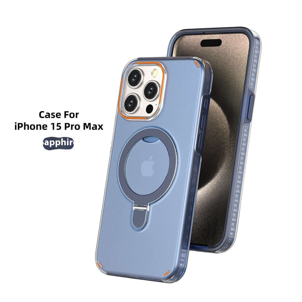 Dropshipman magnetic phone case with holder for iPhone 15 Pro Max in blue with ring stand