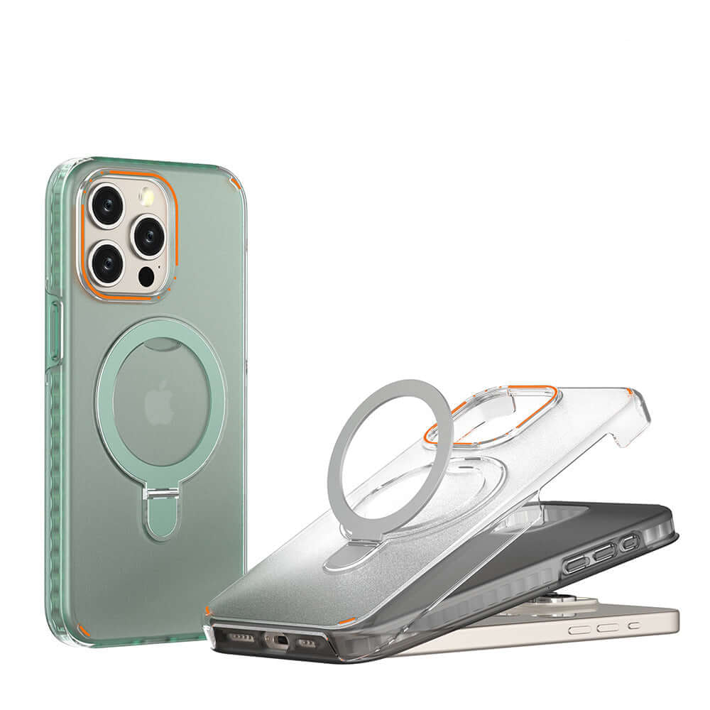Dropshipman magnetic phone case with holder in green and clear options for iPhone with ring stand