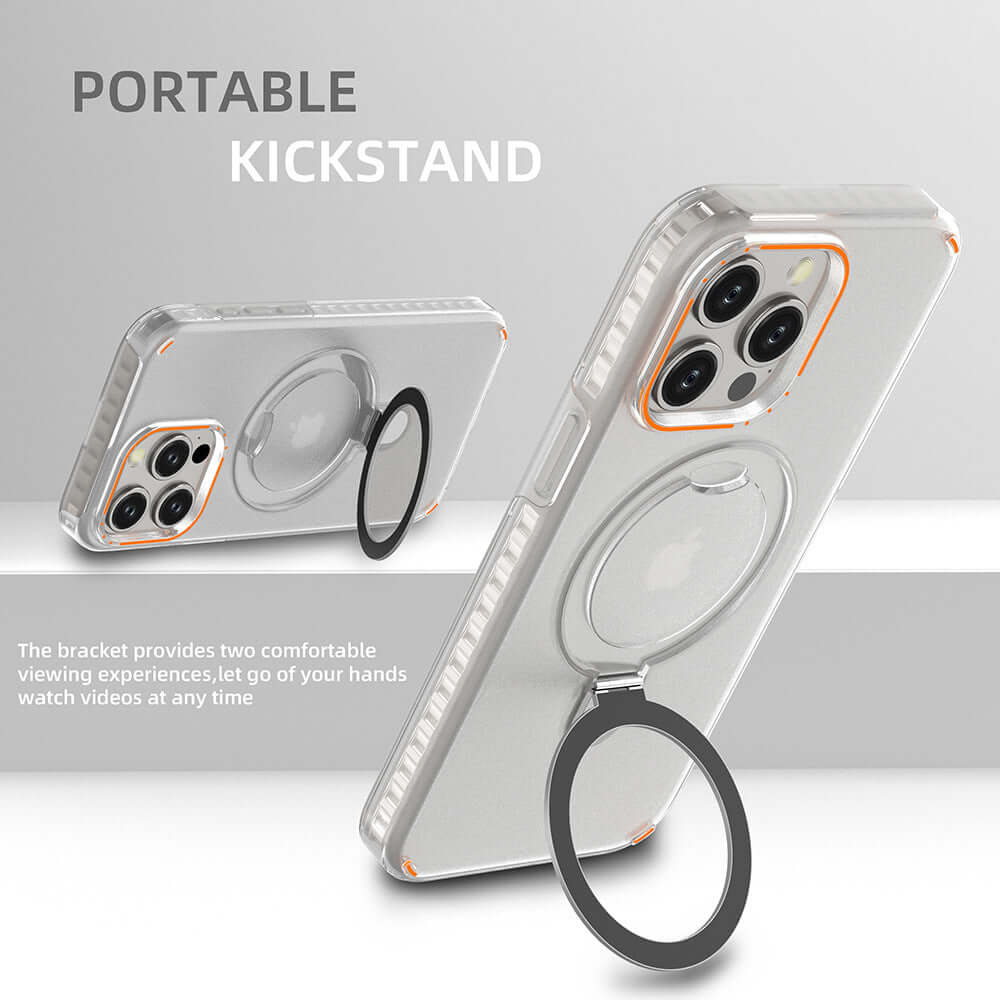 Clear magnetic phone case with holder and portable kickstand for hands-free viewing