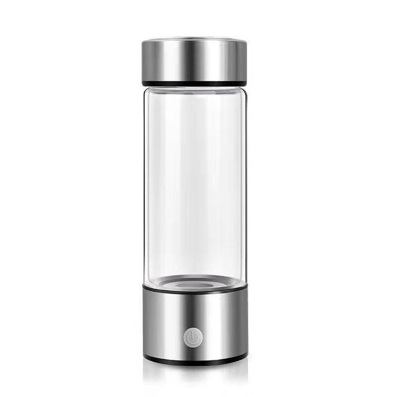 Dropshipman sleek silver and clear portable hydrogen water bottle with power button