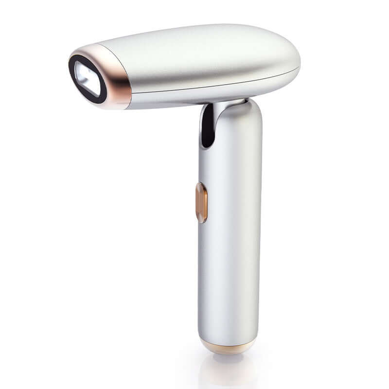 CozyTech Living portable IPL hair removal device in sleek white and gold finish for skin care