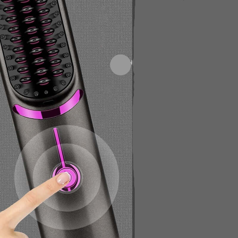 Black and purple portable USB charging hair straightener with finger pressing power button