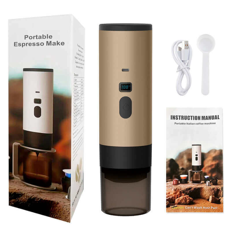 Stylish Portable Espresso Maker with 7800mAh Battery, color-coordinated with a coffee-making setup for on-the-go brewing.