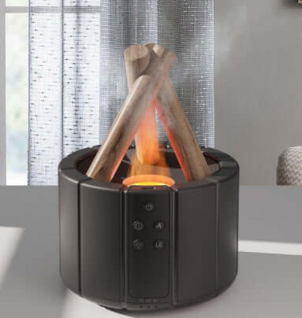 Dropshipman simulated flame humidifier designed like a campfire with glowing logs and black base