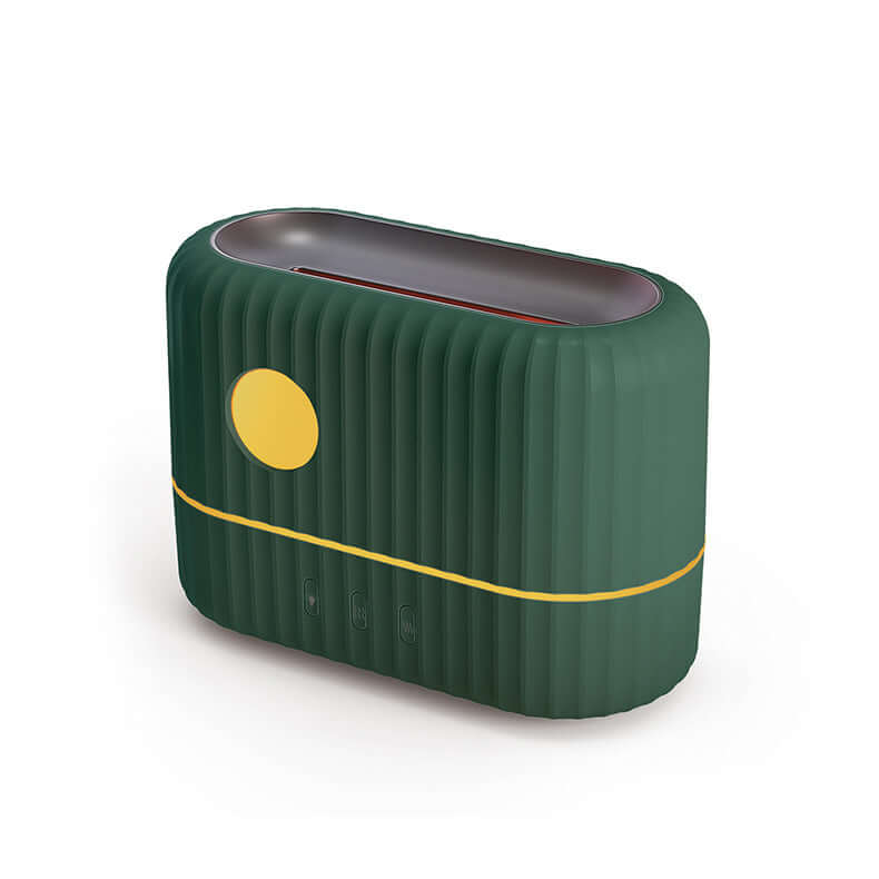 Dropshipman simulated flame humidifier in green with yellow accents and modern ribbed design