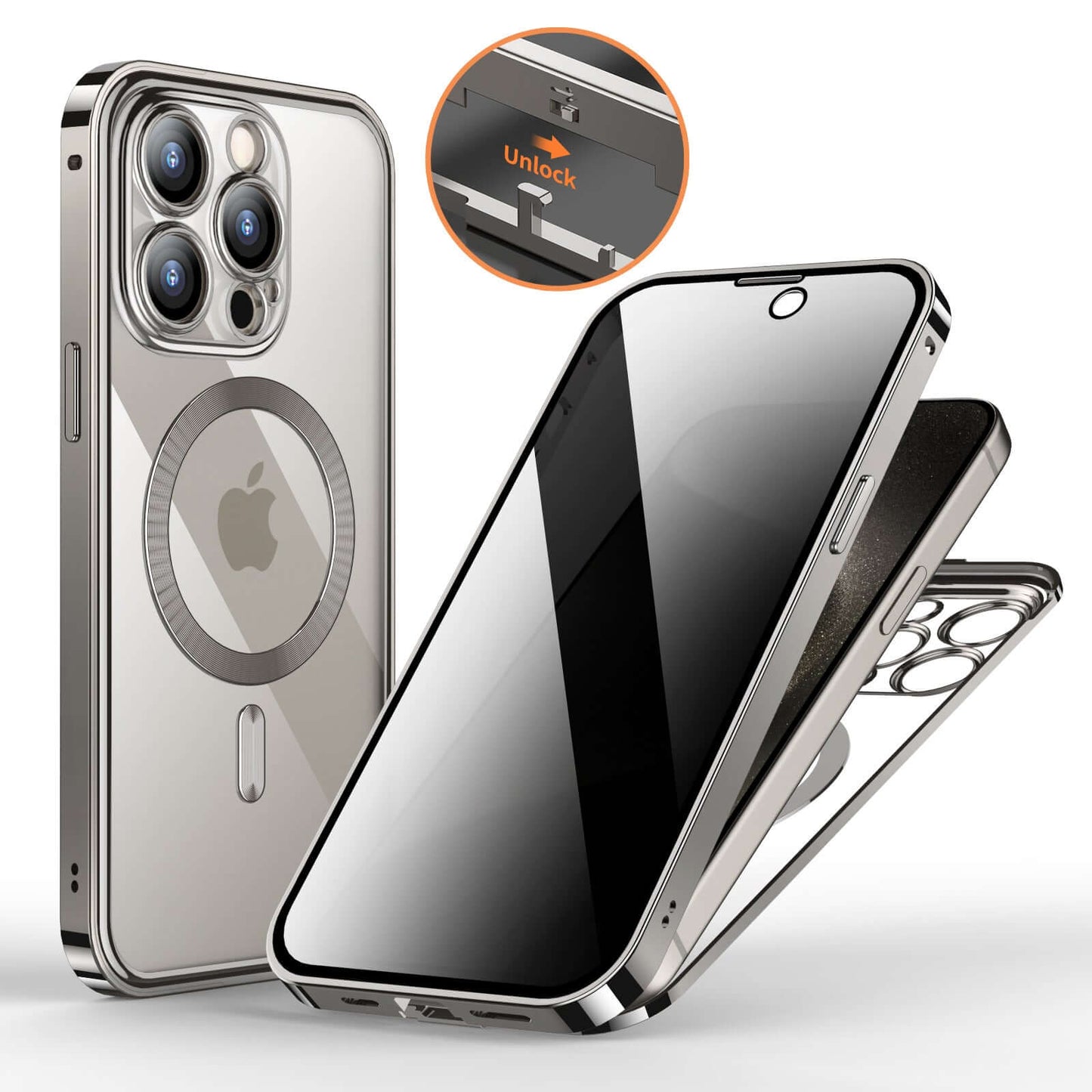 Clear magnetic anti-spy phone case with ring holder for iPhone protecting privacy and enhancing security