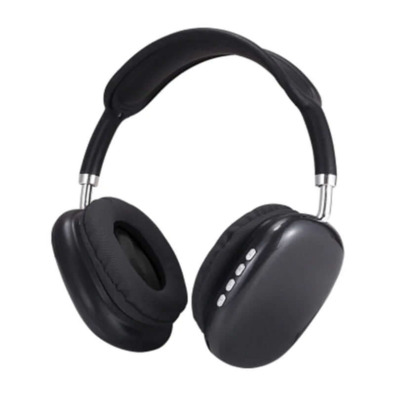 Premium black over-ear headphones with cushioned ear pads and control buttons high-end Bluetooth audio devices