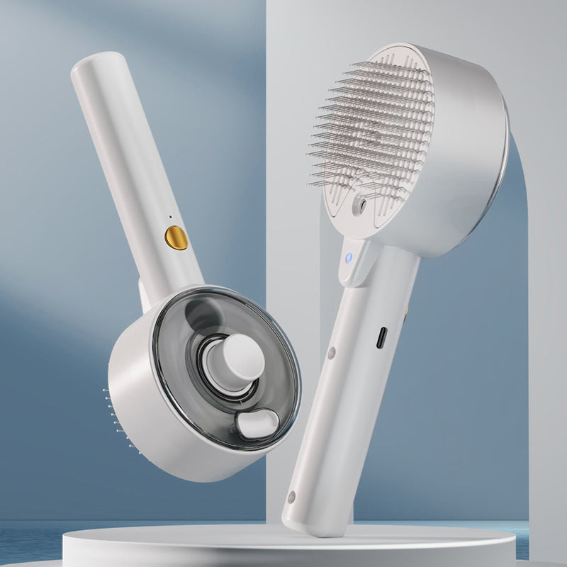 A golden retriever being groomed using pet grooming tools, featuring a Dyson vacuum attachment for effective grooming. Enhance your pet grooming experience with the latest innovations in pet grooming tools.