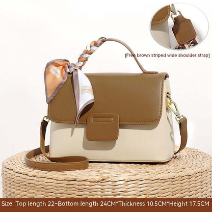 Women's Crossbody Bag High-grade Versatile Shoulder in brown with a complimentary striped shoulder strap, ideal for everyday use.