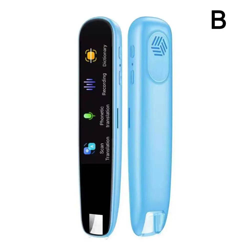 Language Translator Pen model B in a vibrant blue color, highlighting its user-friendly interface and translation functionalities.