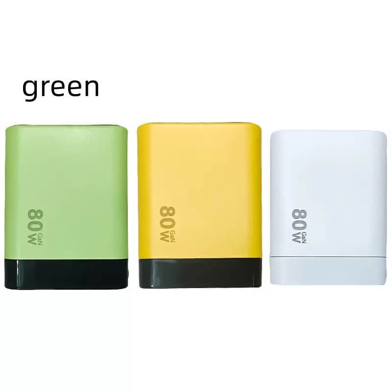 Colorful collection of type C fast chargers in green, yellow, and white, emphasizing stylish charging solutions.