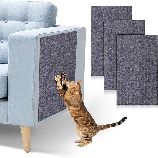 Cat Anti Scratch Mat in use on a couch, with a cat scratching the mat on the side of the armrest, highlighting its protective function.