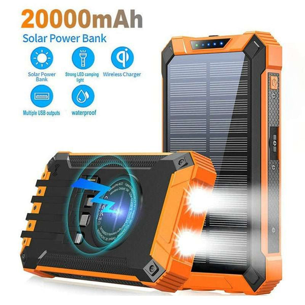 20000mAh Solar Power Bank, Wireless Charging Outdoor Portable Battery for Mobile Phones - CozyTech LivingBECB39F1680B48548432A07D3B590686