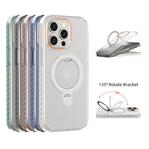 New Colorful Magnetic Bracket Phone Case With Holder Stand Cover For Magesafe Magnetic Transparent Wireless Charge Case For Phone featuring a range of colors with a unique design ideal for Apple devices, emphasizing its magnetic phone case functionality.