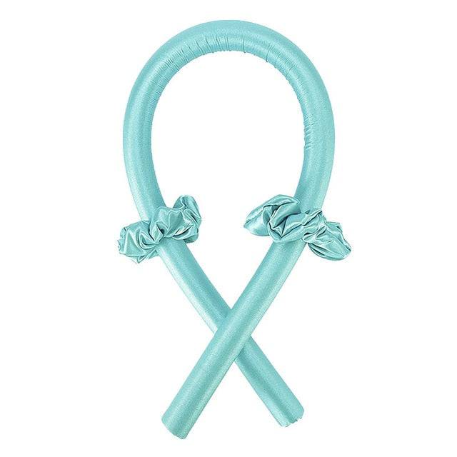 Soft turquoise Heatless Curling Rod Headband with innovative design, perfect for simple and effective curling techniques. A must-have beauty tool for achieving gorgeous waves. Tags: beauty, curler, hair styler.