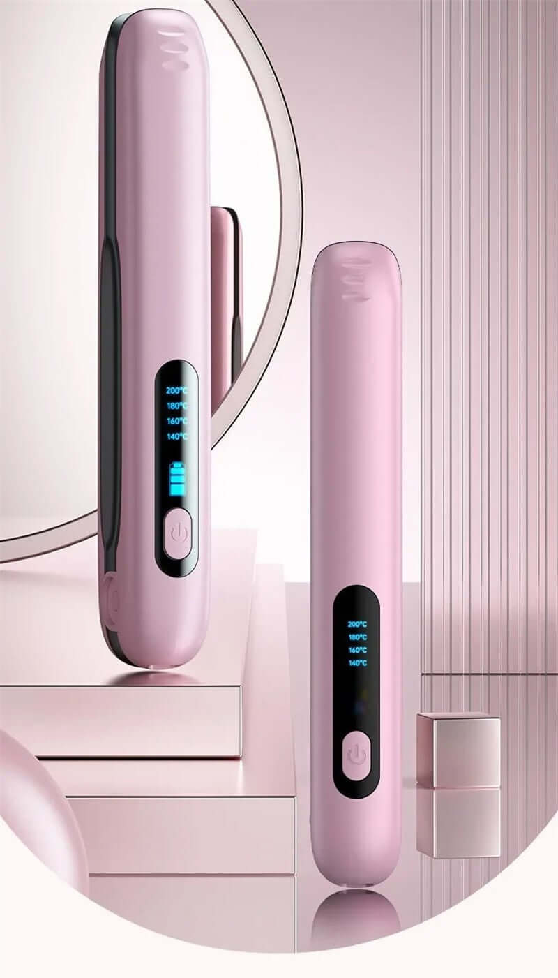 Mini Flat Iron Wireless Hair Straightener 2 IN 1 Curler USB Rechargeable 200°C 5000mAh Battery.