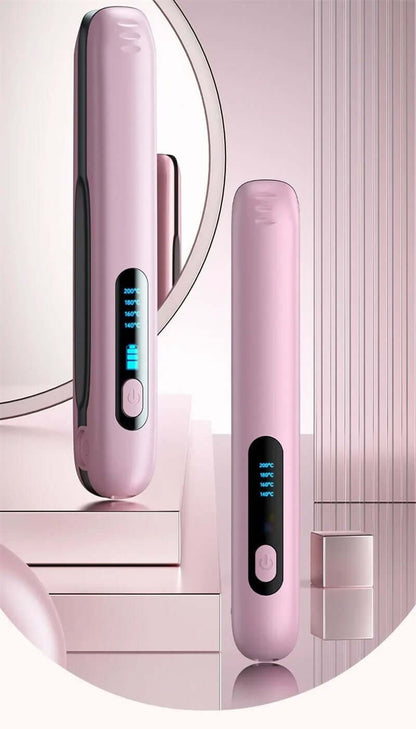 Mini Flat Iron Wireless Hair Straightener 2 IN 1 Curler USB Rechargeable 200°C 5000mAh Battery.