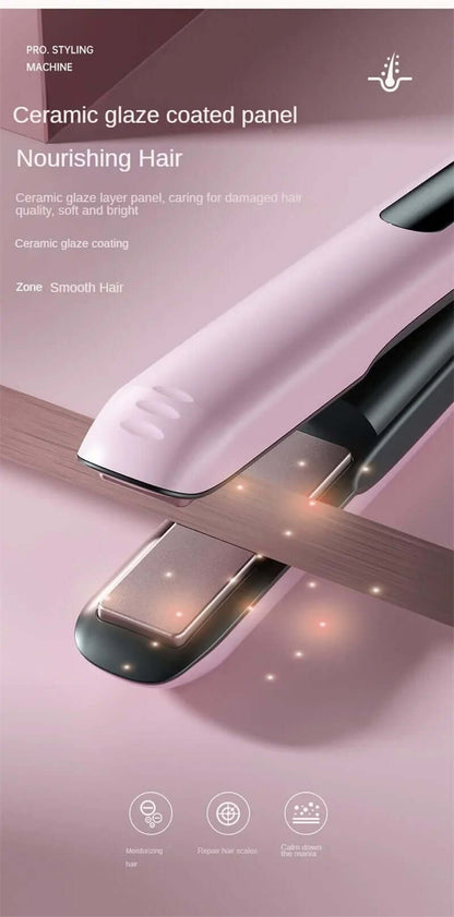 Mini Flat Iron Wireless Hair Straightener 2 IN 1 Curler USB Rechargeable 200°C 5000mAh Battery.